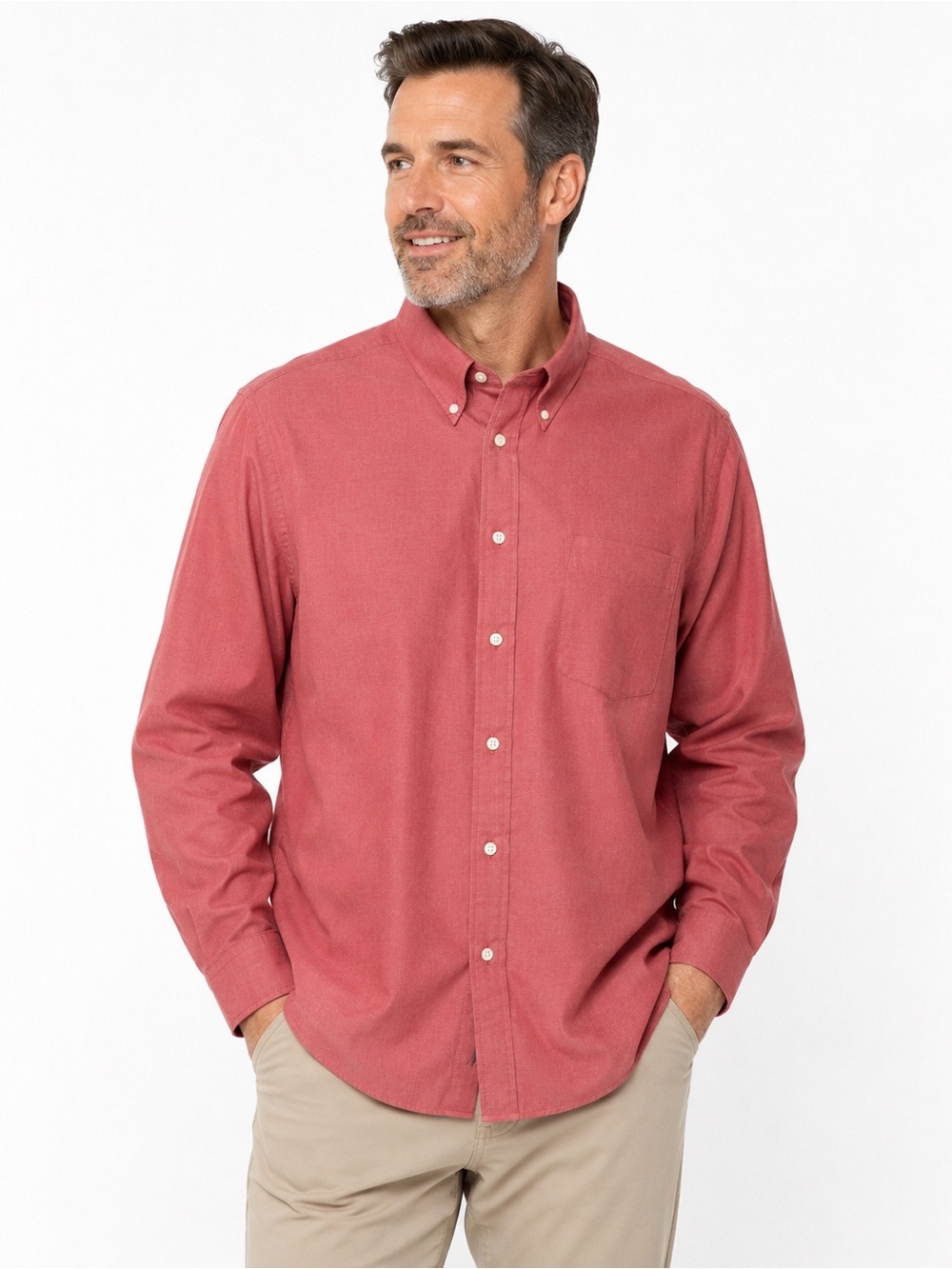 Eddie Bauer Relaxed Fit Shirt Tall XL Dark Pink Rust Cotton Wrinkle Resistant